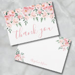 Floral Blush Pink Quinceañera Thank You Card<br><div class="desc">Send a heartfelt message of gratitude with this beautifully designed thank you card, featuring a blush pink watercolor floral theme. The front showcases delicate blooms resembling roses, mixed with soft greenery, creating an elegant and timeless look. "Thank You" is written at the bottom in a graceful script font, adding a...</div>