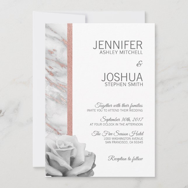 Floral Blush Pink Rose Gold Foil Marble Wedding Invitation (Front)