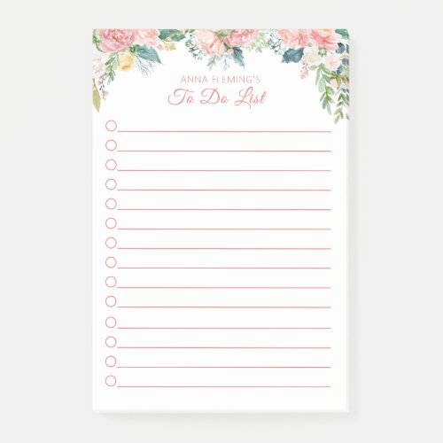 Floral Blush Pink Rose Script TO DO LIST Post_it Notes