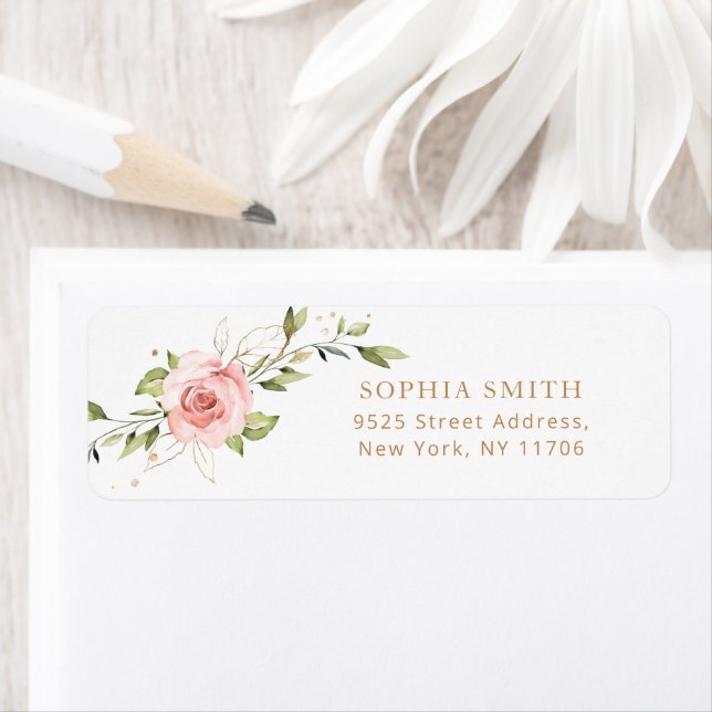 Floral blush pink roses eucalyptus return Address Label (Insitu)