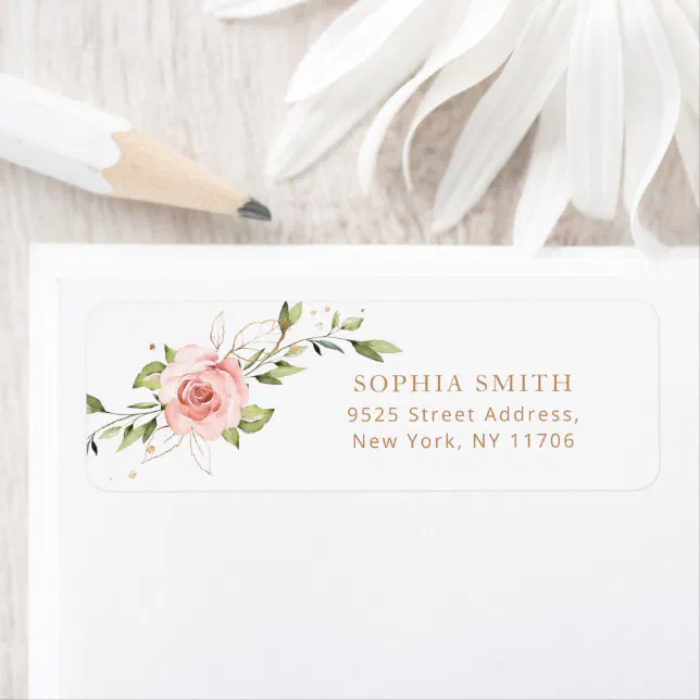 Floral blush pink roses eucalyptus return Address Label | Zazzle