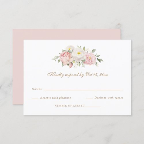 Floral Blush Pink Roses Greenery Wedding RSVP Card