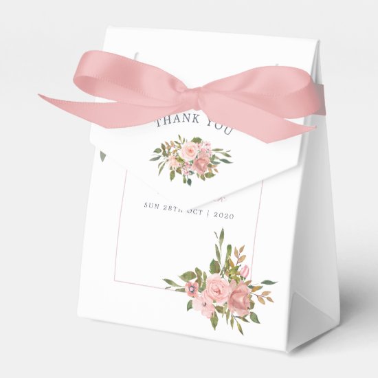 Floral Blush Pink Roses Wedding thank you Favor Box