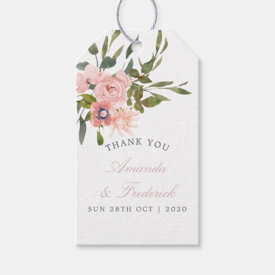 Floral Blush Pink Roses Wedding Thank You Gift Tags
