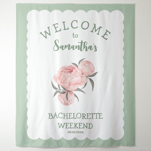 Floral Blush Pink sage green Bachelorette  Tapestry