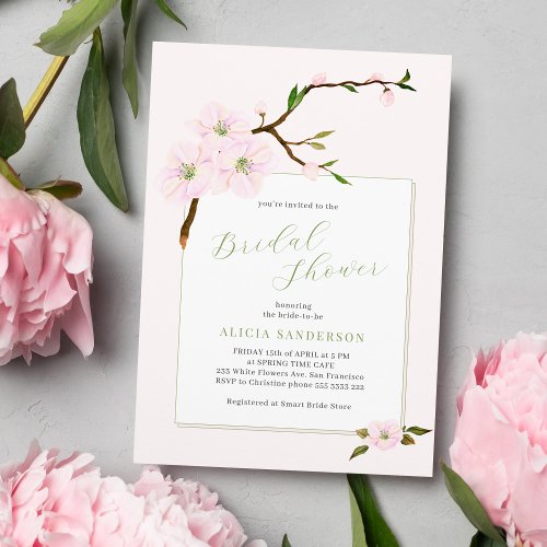 Floral blush pink spring bridal shower invitation