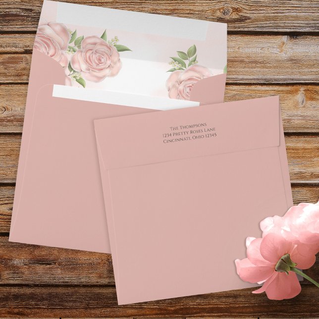 Floral Blush Pink Watercolor Roses Simple Square Envelope (Creator Uploaded)