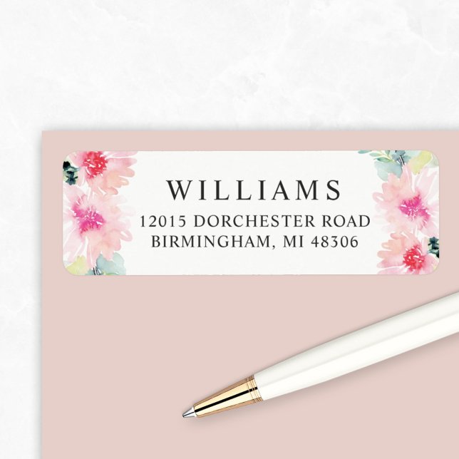 Floral Blush Pink Watercolor Wedding Address Label (Creator Uploaded)