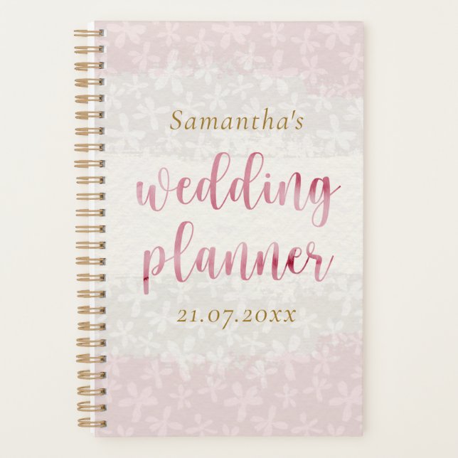  floral Blush Pink Watercolor wedding Planner (Front)