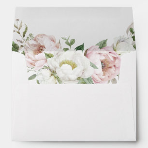 Floral Blush Pink White Peony Wedding Envelope