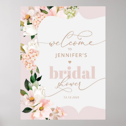 Floral blush pink wildflower bridal shower welcome poster