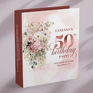 Floral Blush Rose Gold Greenery 50th Memory Album 3 Ring Binder