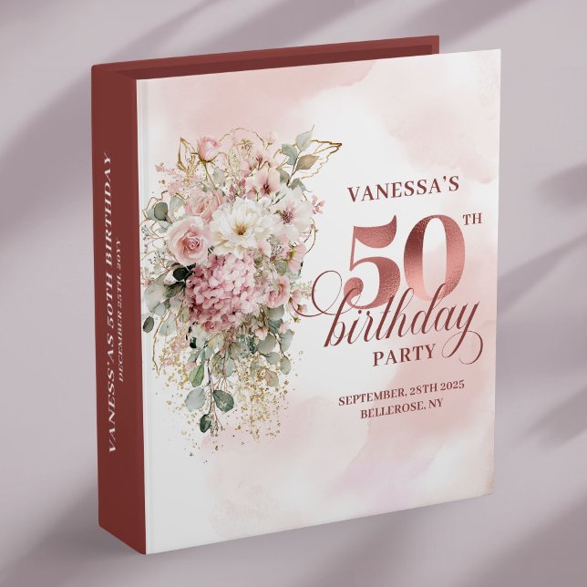 Floral Blush Rose Gold Greenery 50th Memory Album 3 Ring Binder (Floral Blush Rose Gold Greenery 50th Memory Album)