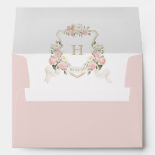 Floral Blush Rose Greenery Crest Monogram Envelope