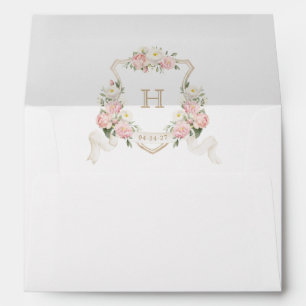 Floral Blush Rose Greenery Crest Monogram Envelope