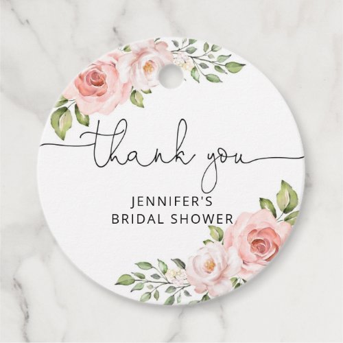 Floral blush roses bridal shower favor tag