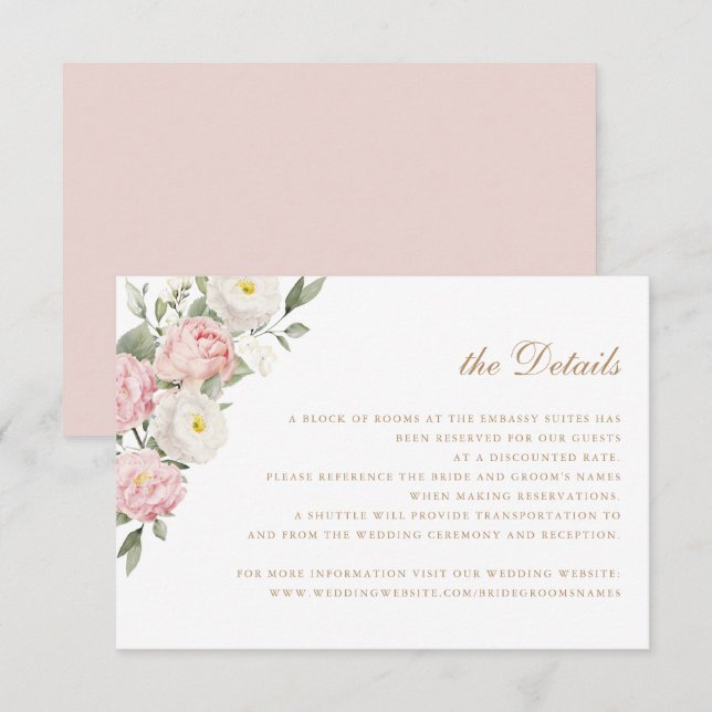 Floral Blush Roses Greenery Wedding Details Invitation (Front/Back)
