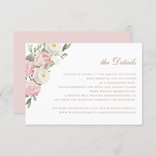 Floral Blush Roses Greenery Wedding Details Invitation
