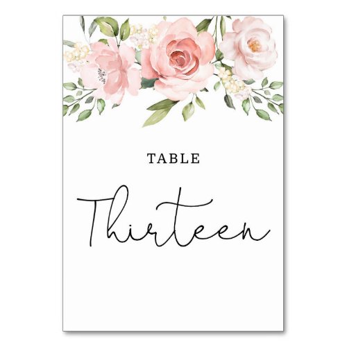 Floral blush roses thirteen table number