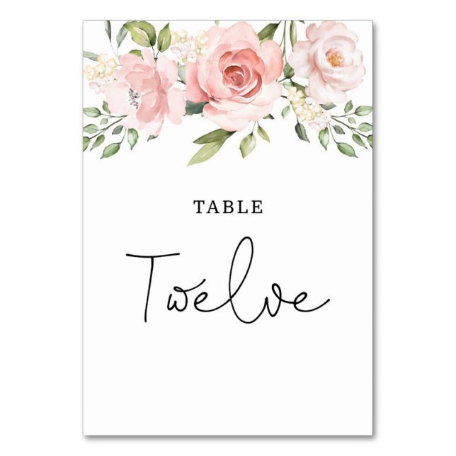 Floral blush roses twelve table number (Front)