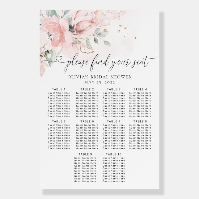 Floral blush seating chart foam board (Front)