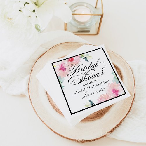 Floral Blush Watercolor Wedding Bridal Shower Napkins