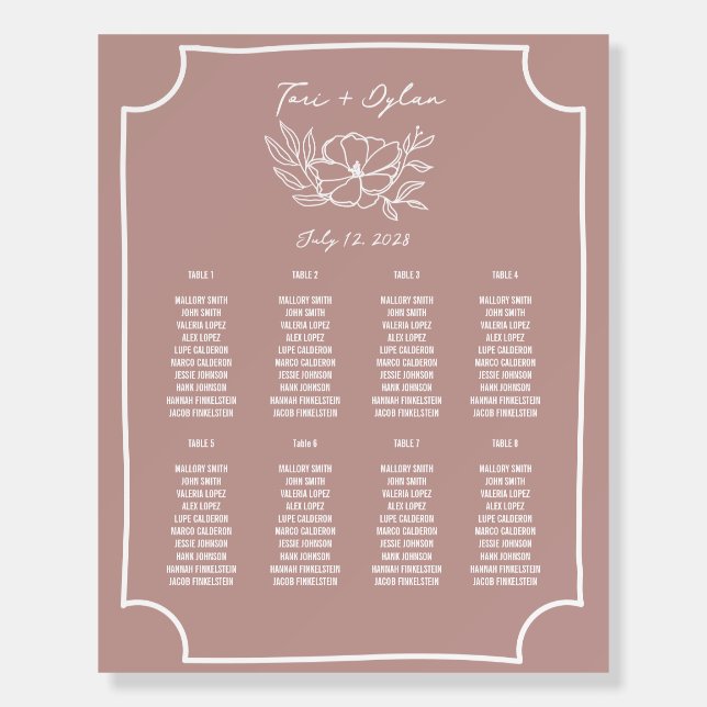 Floral Blush Wedding Seating Chart Foam Board (Front)