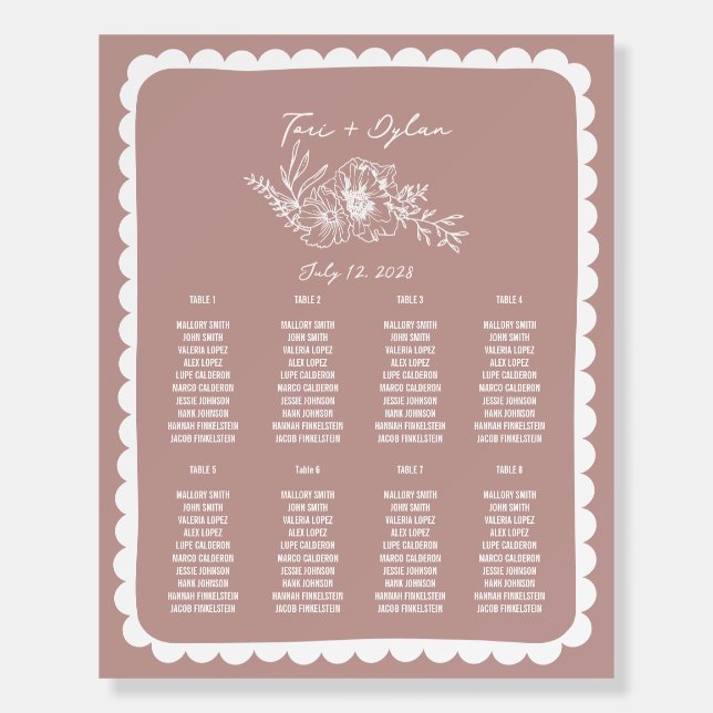 Floral Blush Wedding Seating Chart Foam Board (Front)