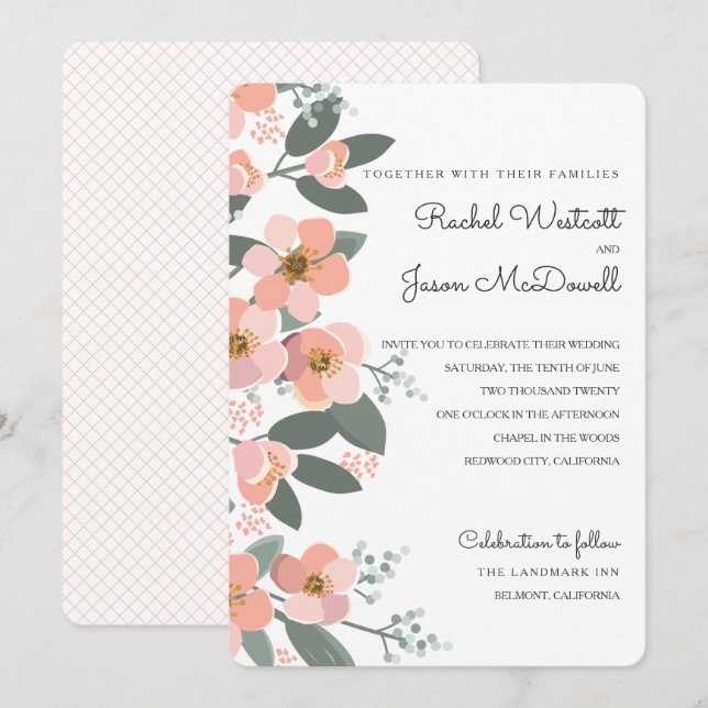 Floral Blush Wedding Suite Pink | Green Invitation (Front/Back)