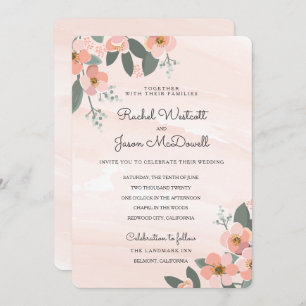 Floral Blush Wedding Suite   Watercolor Wash Invitation