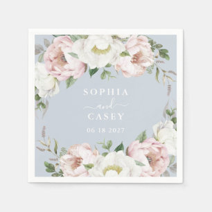 Floral Blush White Greenery Personalized Wedding Napkins