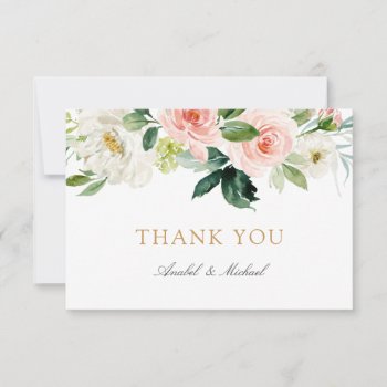 Floral Blush White Greenery Thank You Card by HannahMaria at Zazzle