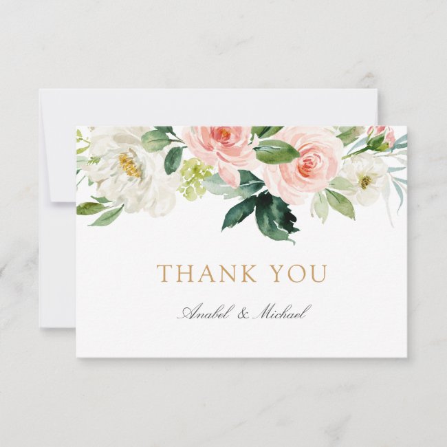 Floral Blush White Greenery Thank You Card