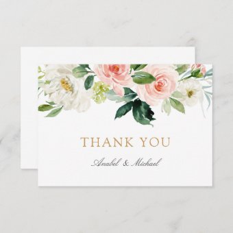 Floral Blush White Greenery Thank You Card | Zazzle