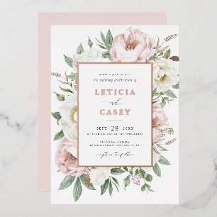 Floral Blush White Peony Elegant Rose Foil Wedding Foil Invitation