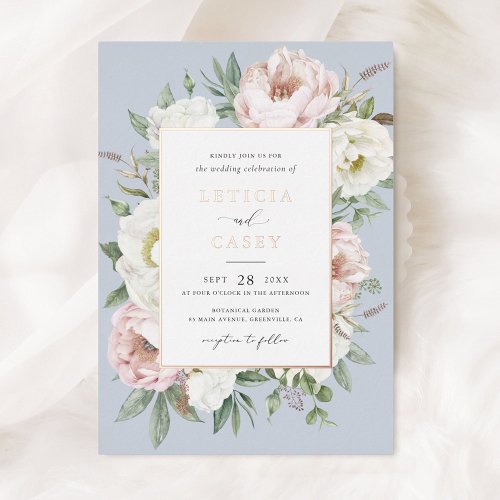 Floral Blush White Peony Elegant Rose Foil Wedding Foil Invitation