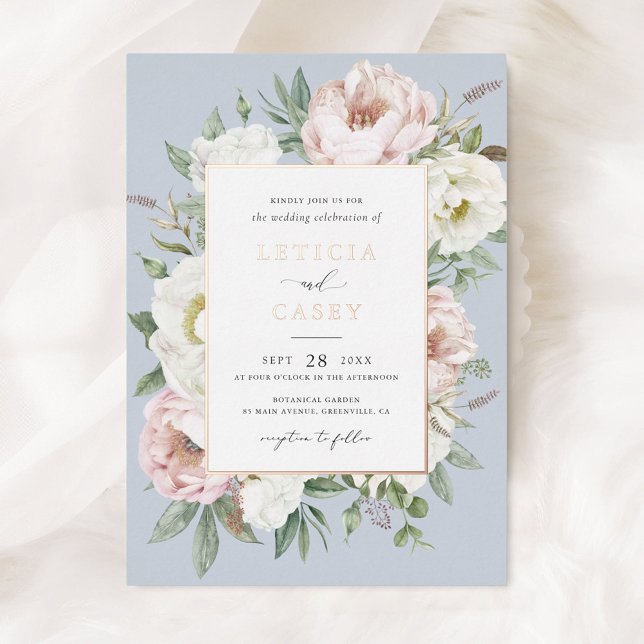 Floral Blush White Peony Elegant Rose Foil Wedding Foil Invitation (Creator Uploaded)