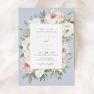 Floral Blush White Peony Elegant Rose Foil Wedding Invitation