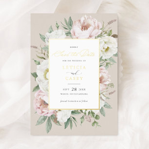 Floral Blush White Peony Rose Foil Save the Date Invitation