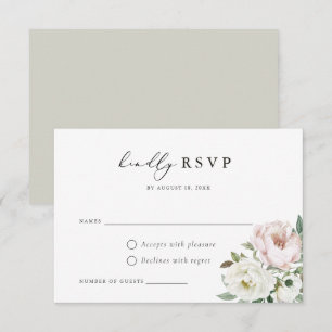Floral Blush White Peony Wedding RSVP Card