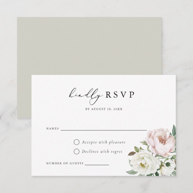 Floral Blush White Peony Wedding RSVP Card (Front/Back)