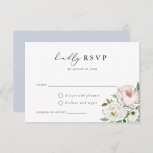 Floral Blush White Peony Wedding RSVP Card