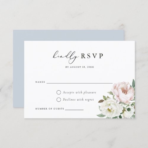 Floral Blush White Peony Wedding RSVP Card