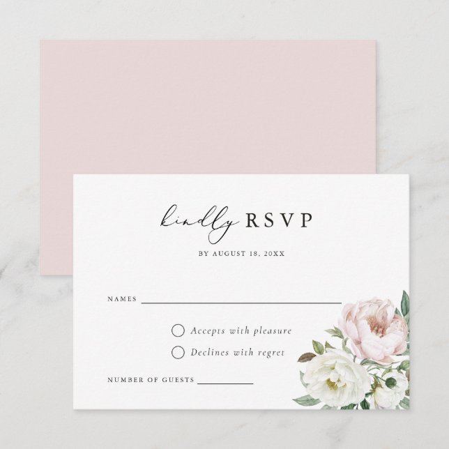 Floral Blush White Peony Wedding RSVP Card (Front/Back)