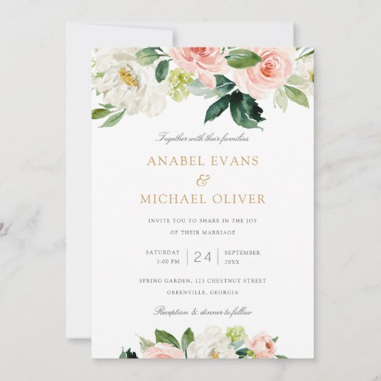 Floral Blush White Romantic Greenery Wedding Invitation | Zazzle.com