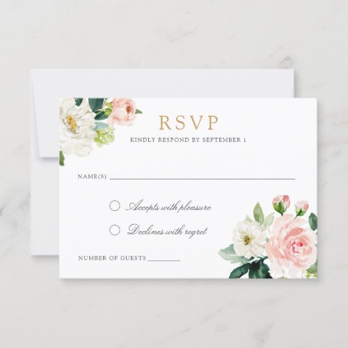 Floral Blush White Romantic Respond RSVP Card