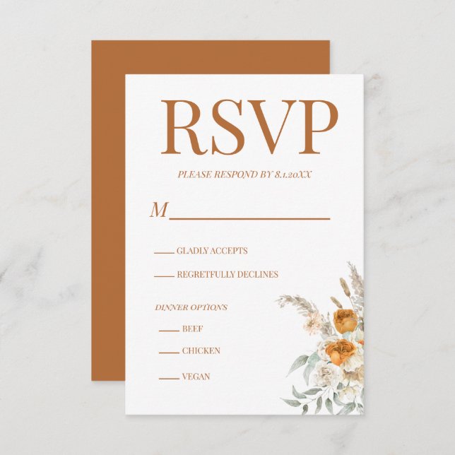 Floral Bohemian Modern Terracotta RSVP Cards (Front/Back)