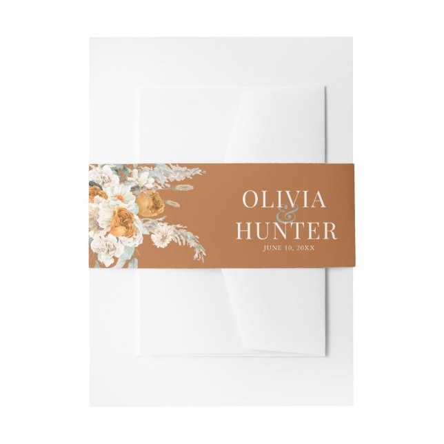 Floral Bohemian Modern Terracotta Wedding Invitati Invitation Belly Band (Front Example)
