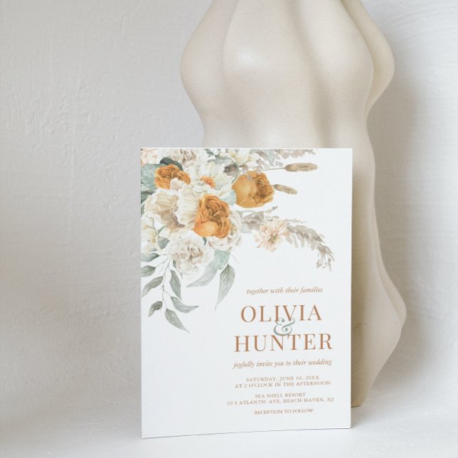 Floral Bohemian Modern Terracotta Wedding Invitation (Creator Uploaded)