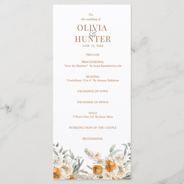 Floral Bohemian Modern Terracotta Wedding Program (Front)